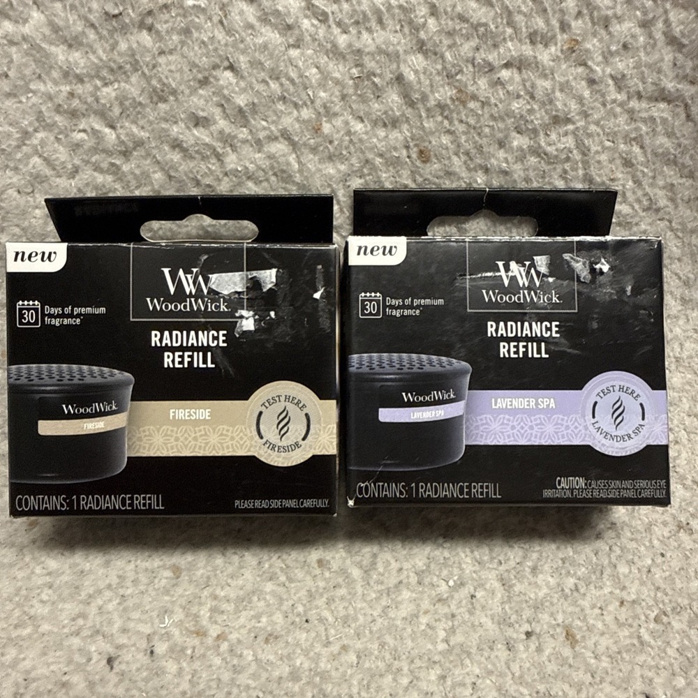 Lot of 2 WoodWick Radiance Refills Wood Wick‎ FIRESIDE & LAVENDER SPA NIB